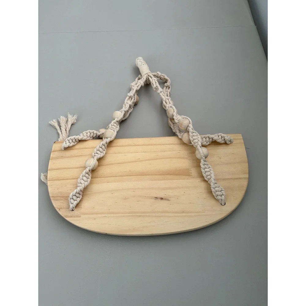 New Macrame Hanging Shelf Wood Beads Bohemian Decor Home‎ Wall Plant Decor